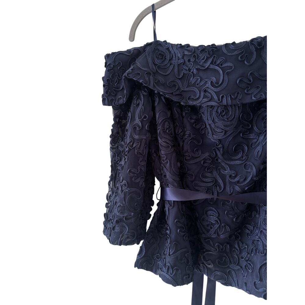 Alex Evenings Navy Lace Off-Shoulder Petite Blouse LP - Picture 3 of 9